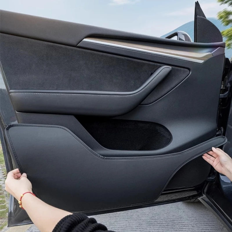 For Tesla Model Y Juniper Launch Car Door Anti-Kick Pads Leather Side Door Panel Prot lifestyle view