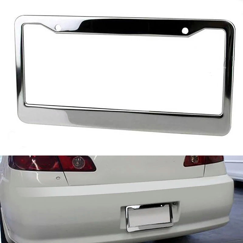Stainless Steel License Plate Frame | Universal American Fit, Metal Cover & Screw Cap