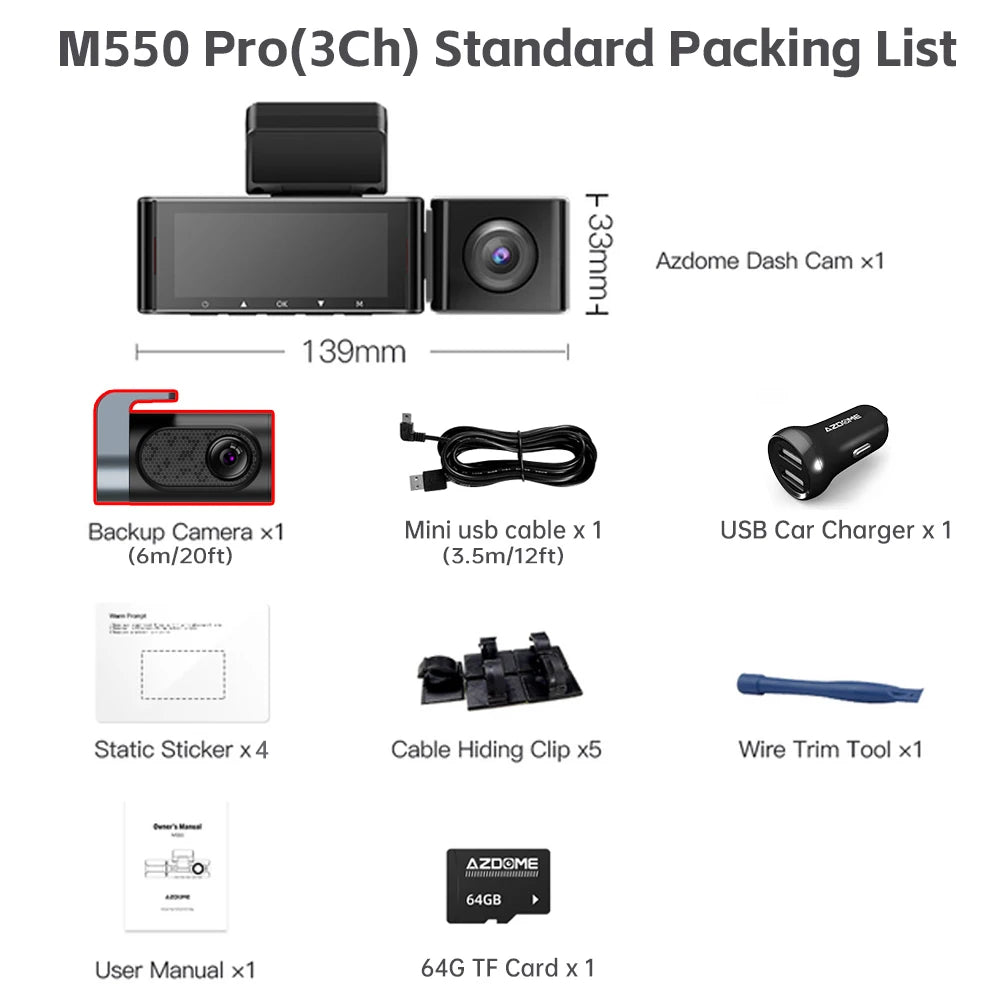 AZDOME 4K Dash Cam M550 Pro Built-in 5.8Ghz WiFi GPS Car DVR Upgrade AZDOME M550 Night Vision Parking Monitor Support Rear Cam