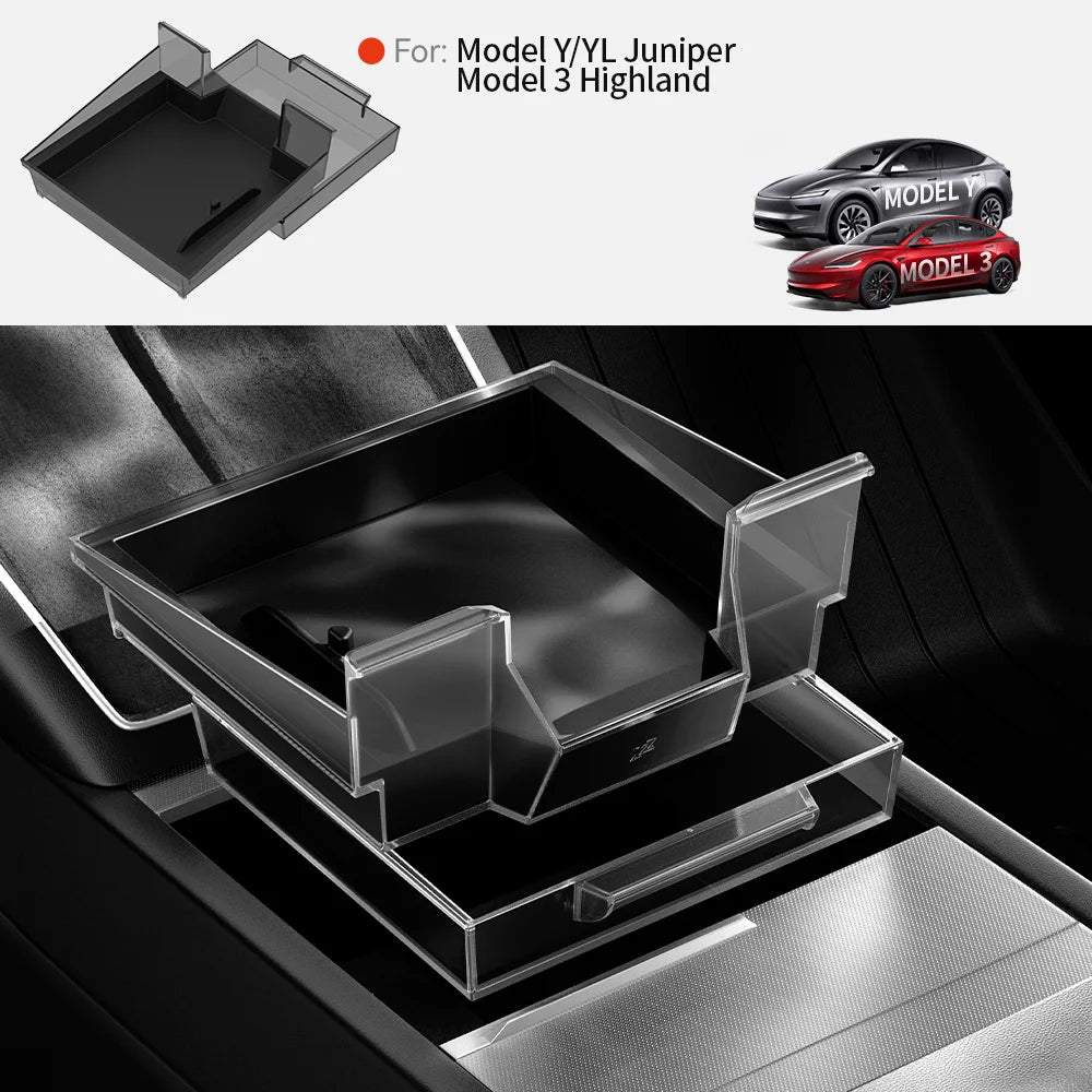 YZ For Tesla Storage Box Model 3 Y YL Highlang Juniper Center Console Armrest TPE Hidden Box Organiz