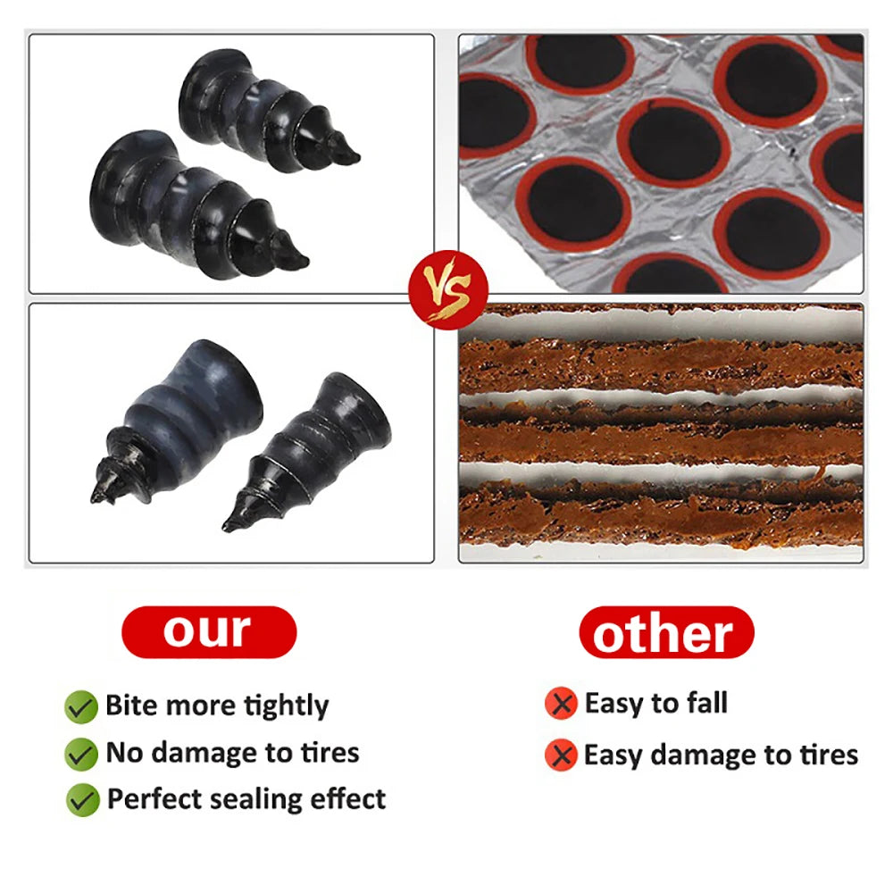 21-10PCS Vacuum Car Tyre Repair Rubber Nail Set Universal Tire Screw Tubeless Repair T close-up view