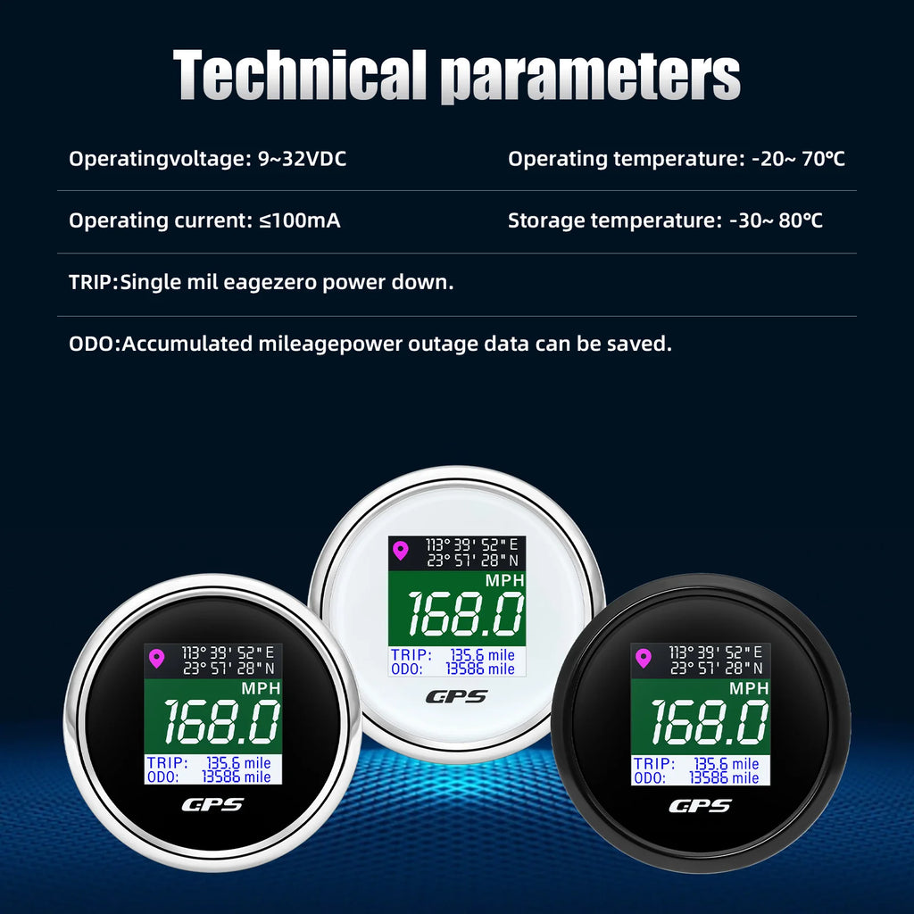 52mm Digital GPS Speedometer TFT Screen | Odometer Gauge for Boat Car Yacht detail view