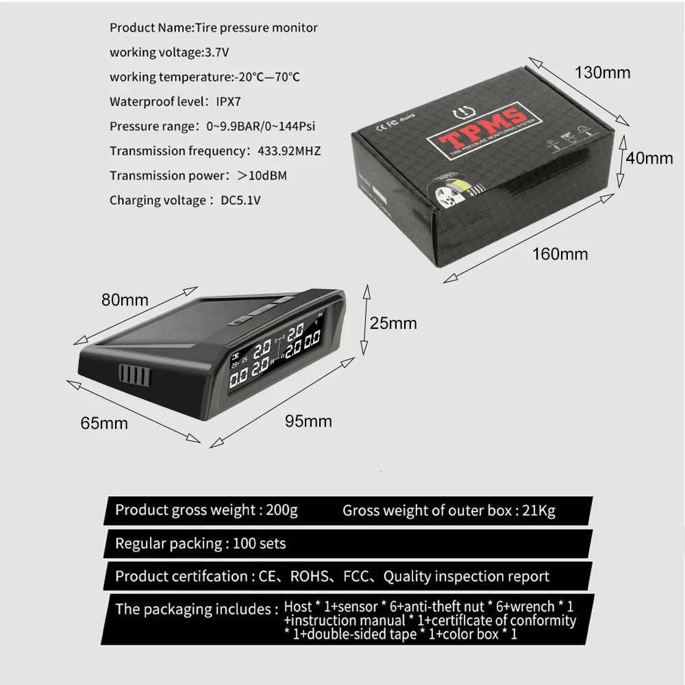 6 Wheel Tire Pressure Monitoring System | Solar TPMS with USB Charging and Temperatur lifestyle view