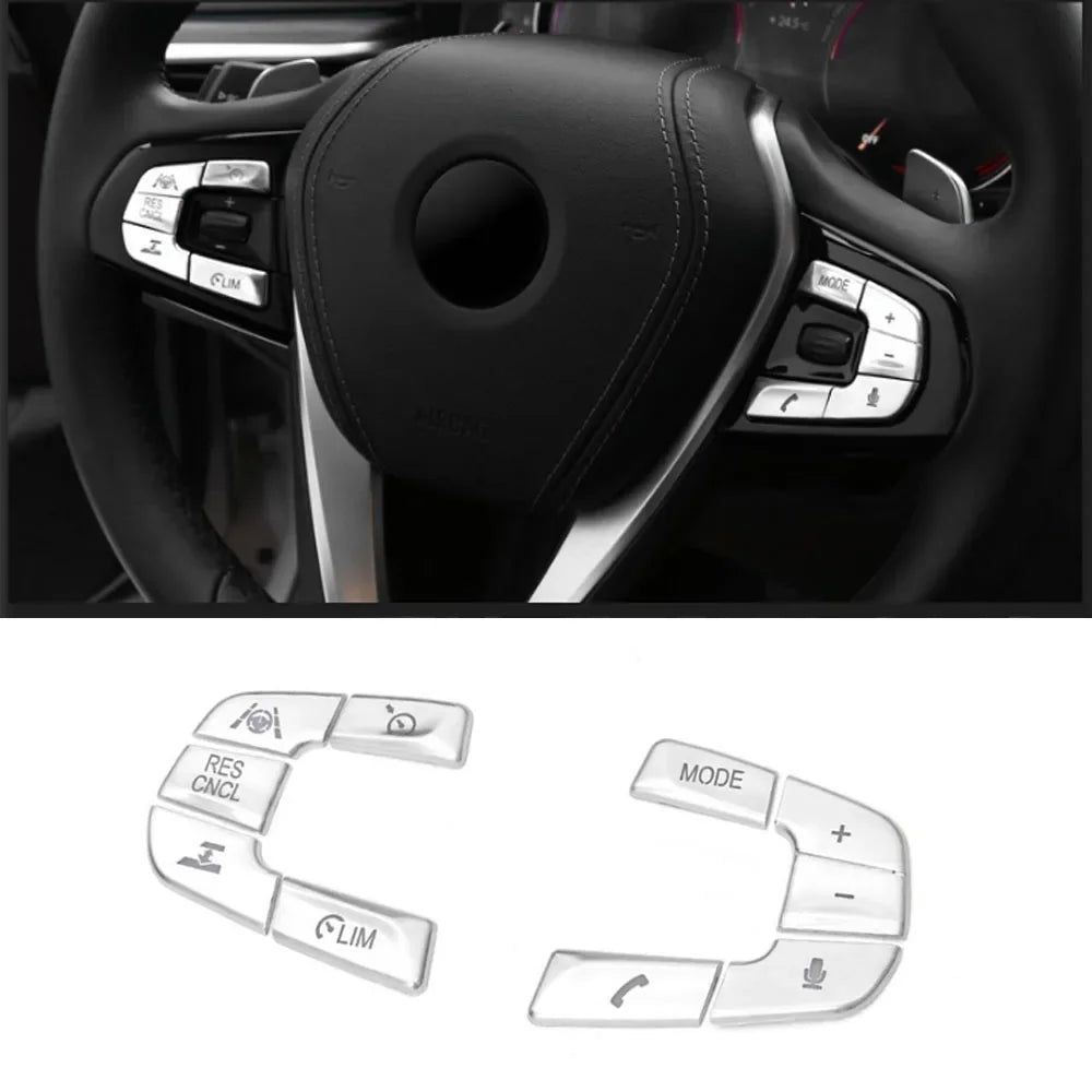 Chrome Car Steering Wheel Switch Button Cover Trim For BMW 5 X3 G30 G38 G01 2018-2022 close-up view