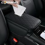Universal Car Armrest Pad - PU Leather Memory Sponge Armrest Cushion Vehicle Center Console Cover Protector With Side Pocket