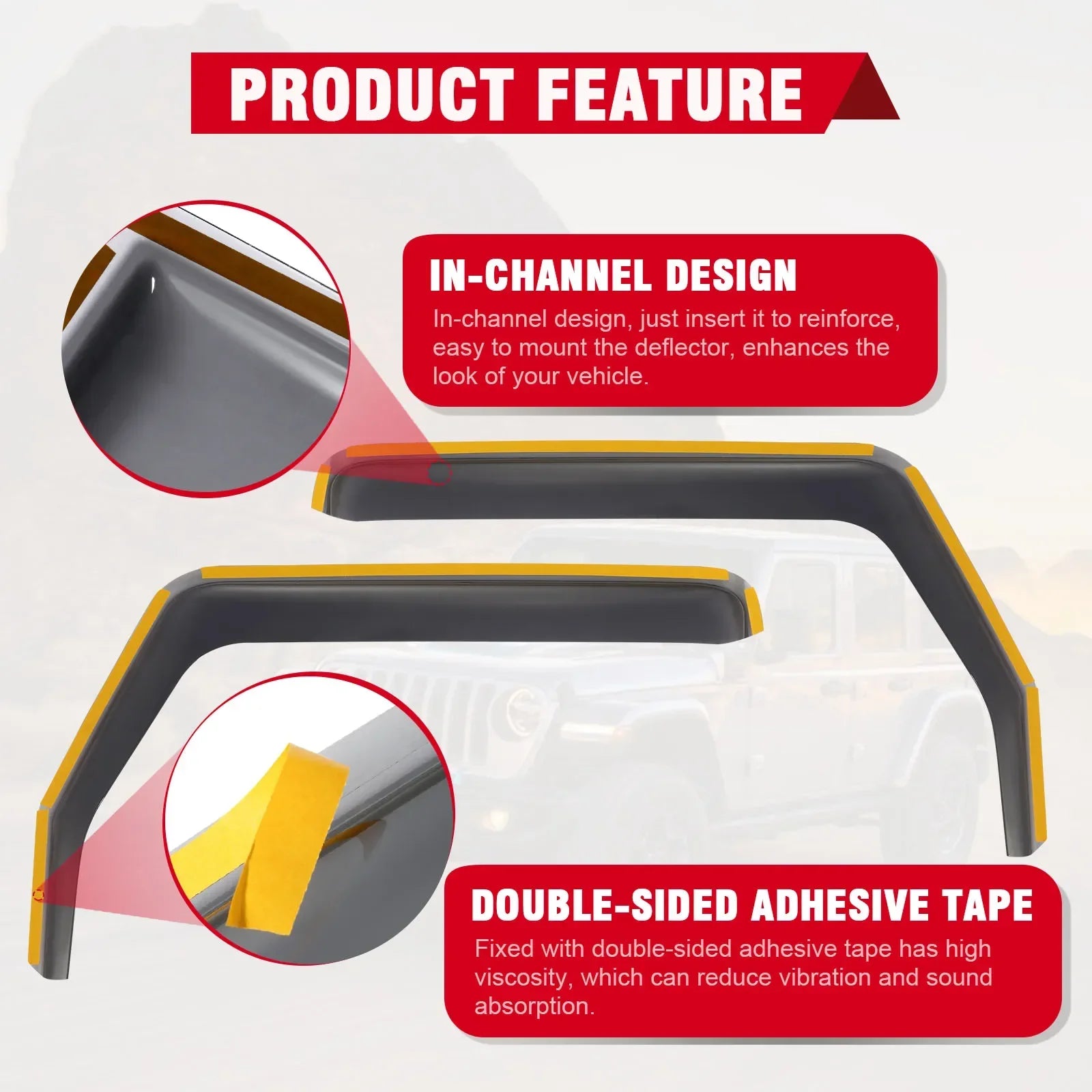 Side Window Deflectors for Jeep Wrangler JK 2007-2018 2/4-Door | Rain Shield & Weathe alternate view