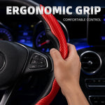 Anti‑Slip Carbon Fiber Steering Wheel Cover Ergonomic Hand Grip Wear‑Resistant Car Int close-up view