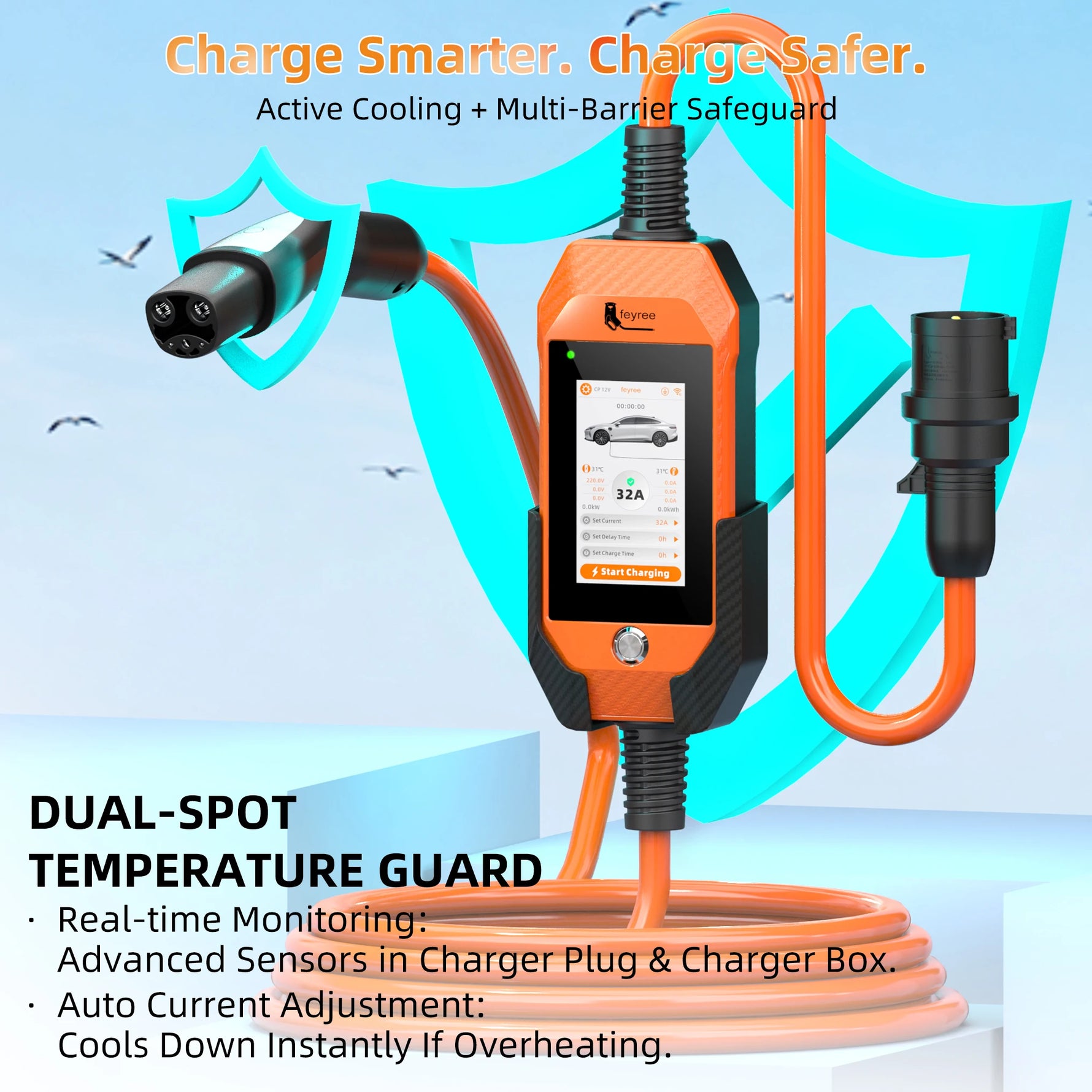 feyree 4.3 Inch Touch Screen Portable EV Charger | 7kW 32A Smart WiFi for Tesla lifestyle view