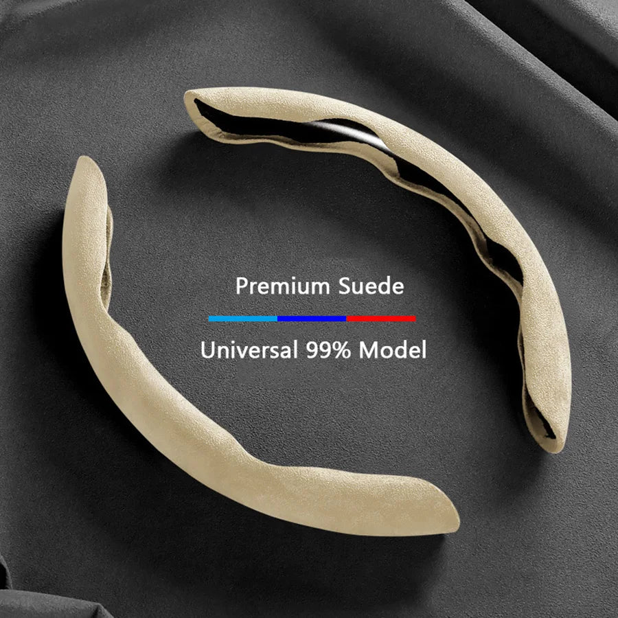 Suede Universal 38CM Car Steering Wheel Booster Cover Non-Slip Auto Interior Steer Protector Decoration Accessories-Brown