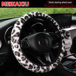 Leopard Print Steering Wheel Cover Winter Soft Comfortable Rimless Car Accessory for lifestyle view
