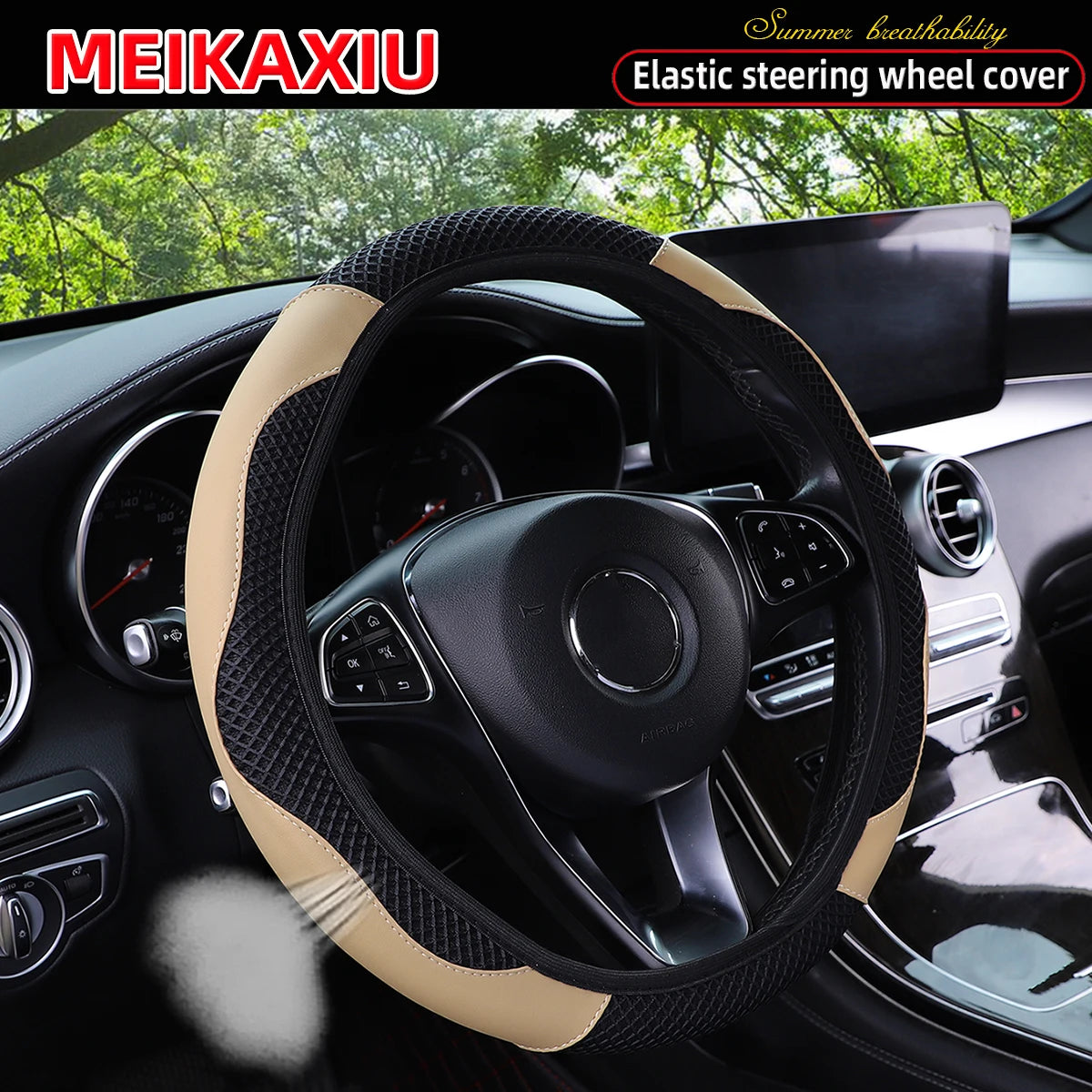 Women's PU Leather Breathable Steering Wheel Cover Car Accessory Suitable for 14.5-15 lifestyle view