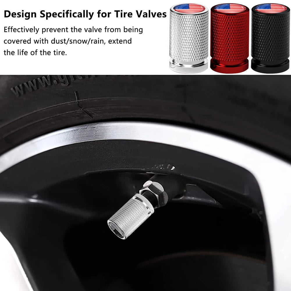 4Pcs American Flag Car Valve Stem Caps | Universal Tire Dust Caps for Cars, SUVs, Truc close-up view