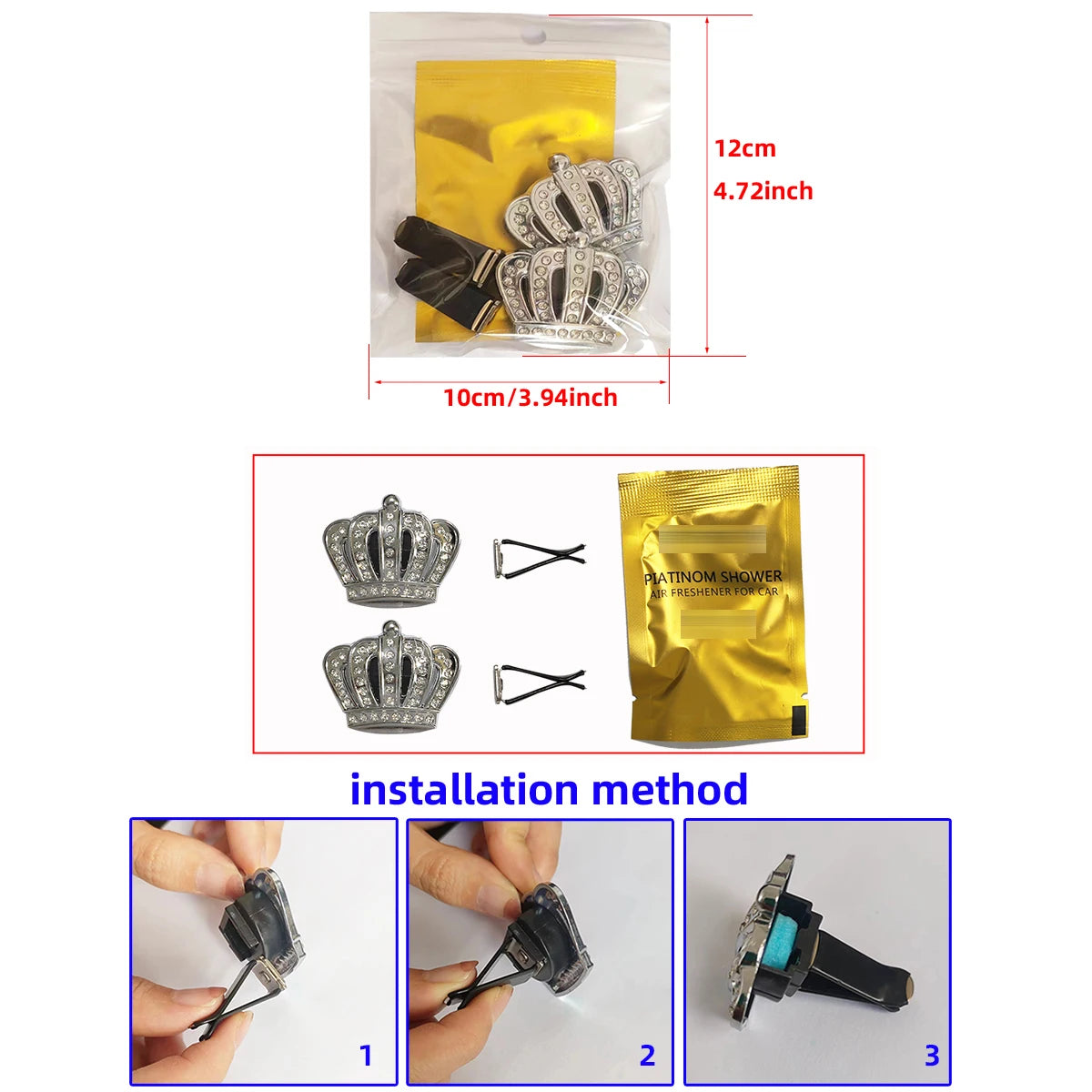 Car Air Vent Crown Decor | Scented Metal Blingbling Pair for Men and Women additional angle
