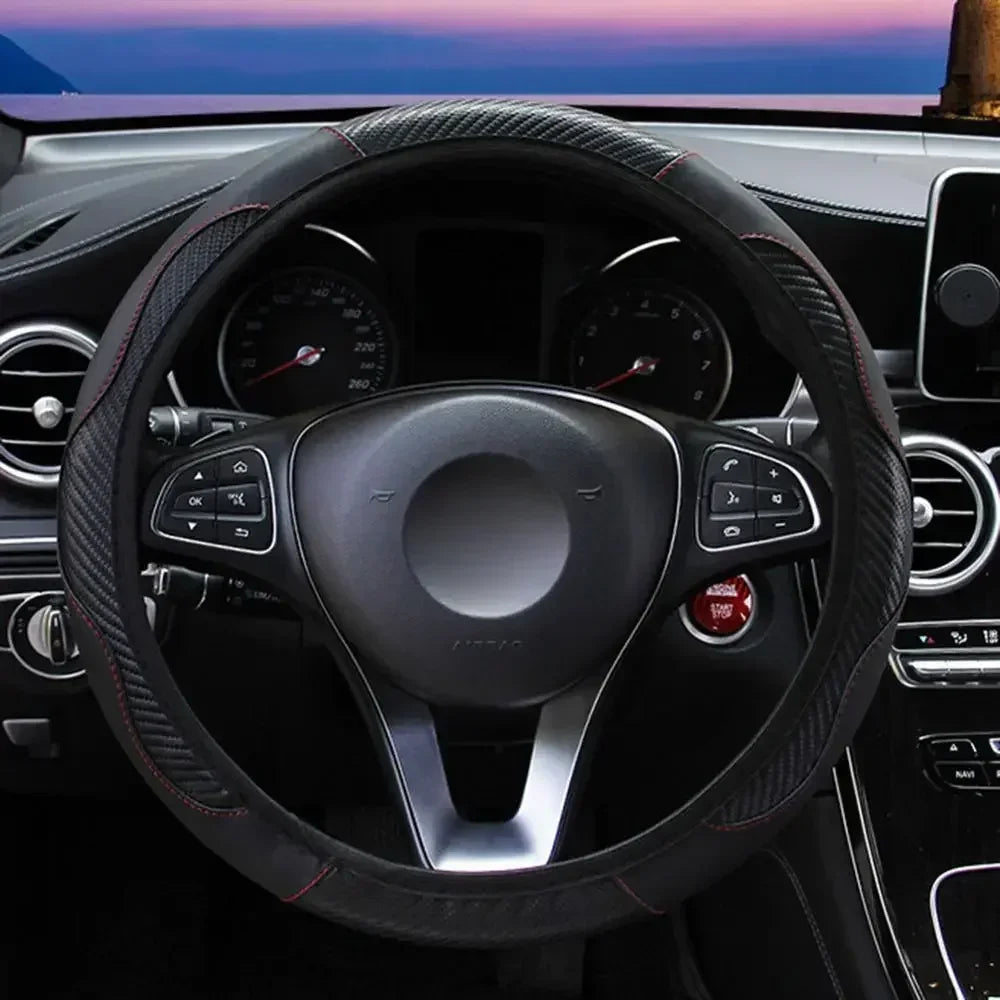 Car Steering Wheel Cover Breathable Anti Slip PU Leather Steering Covers Suitable 3 additional angle