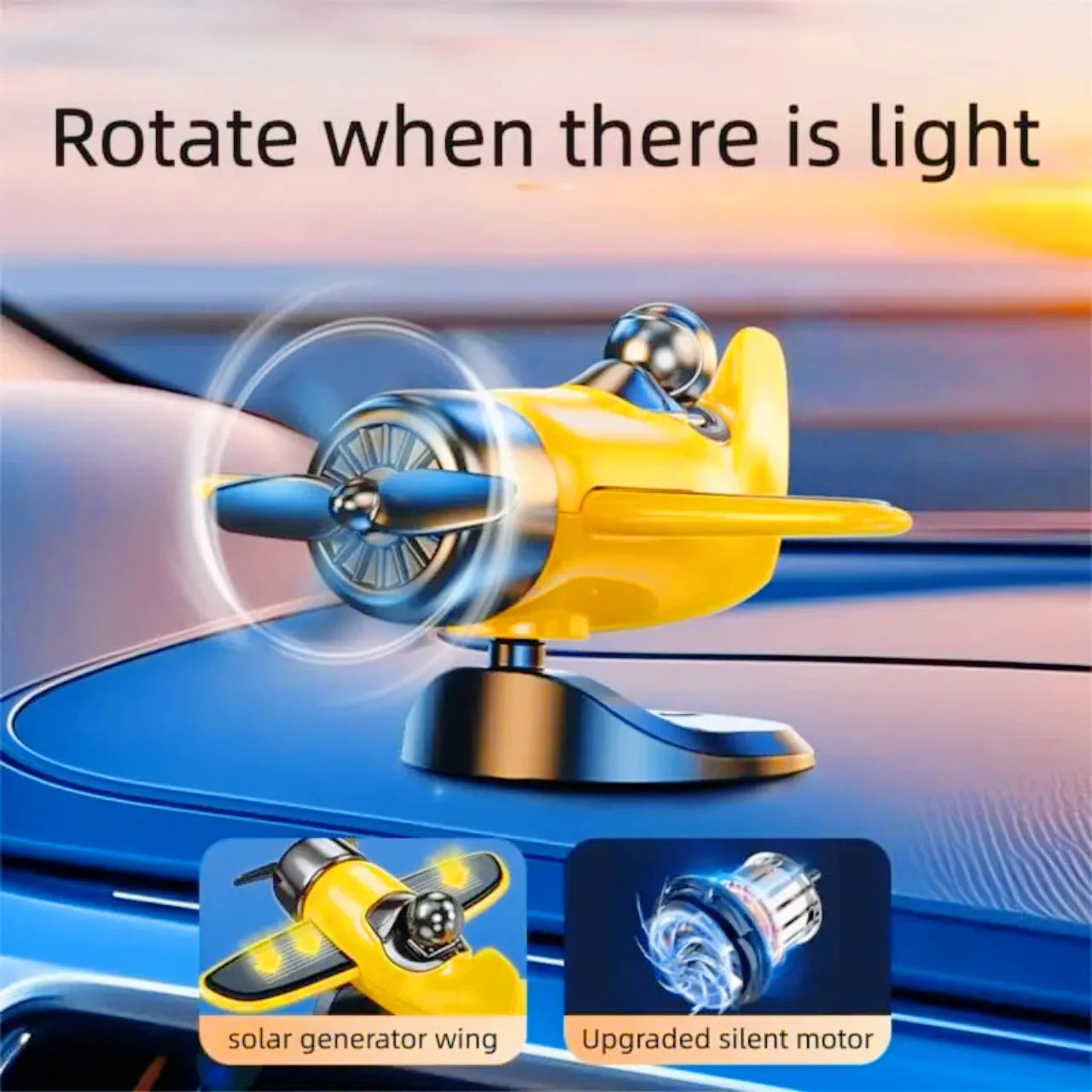 Solar Powered Rotating Airplane Car Dashboard Ornament 360° Auto Spin Decor Airplane alternate view