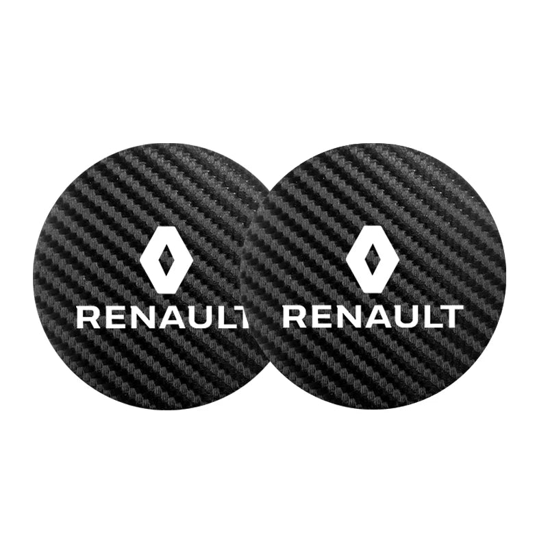 2Pcs Car Coasters Water Cup Mats Waterproof Slot Pads for Renault | PU Leather & Carbon detail view