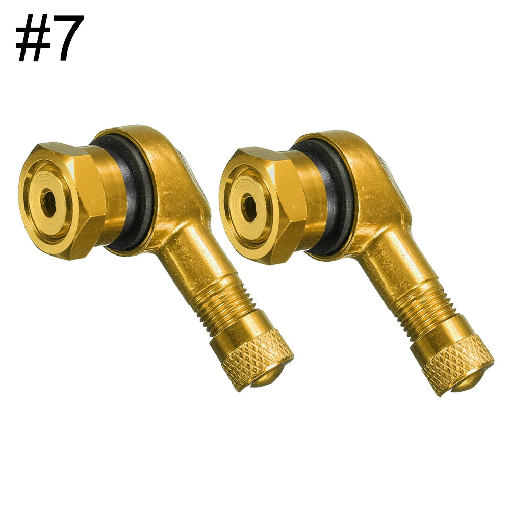 90 Degree CNC Motorcycle Tire Valve Stems | Leak-proof 2-Piece Set for Bikes and Scoot close-up view