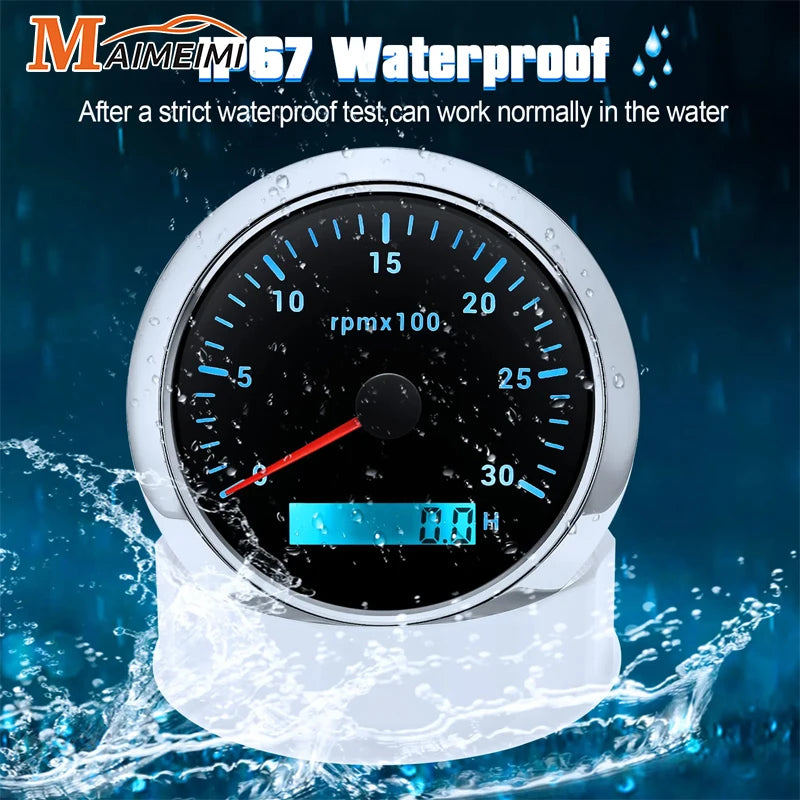 85mm Tachometer with LCD Hour Meter | 7 Color LED Backlight for Marine Boat Car