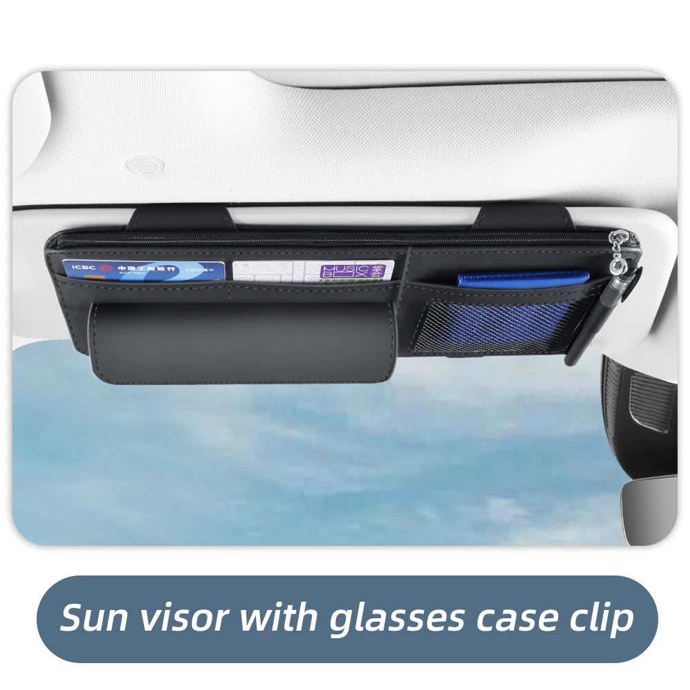 Car Sun Visor Organizer with Glasses Holder, Card & Pen Pockets