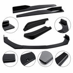 Universal 5 Piece Front Bumper Lip Splitter Kit For Car PP Black Front Spoiler Side Skirt Extension Racing Body Kit