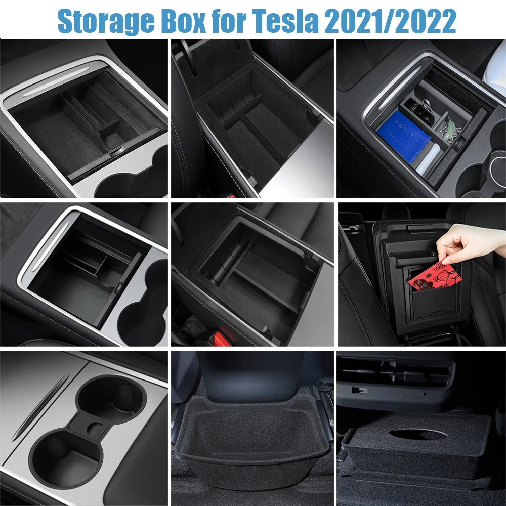 Car Storage Box for Tesla Model 3/Y Highland | Center Console Hidden Organizer additional angle