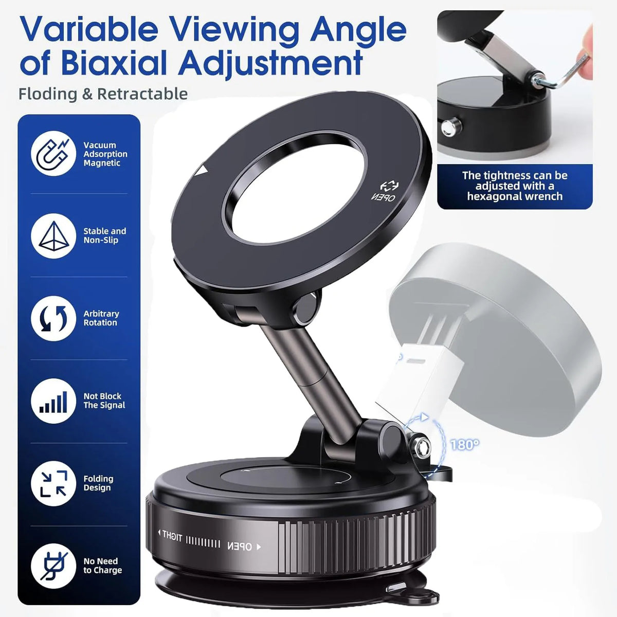 Upgraded Foldable Magnetic Phone Holder – 360° Rotatable Suction Mount for Car Dashboard detail view