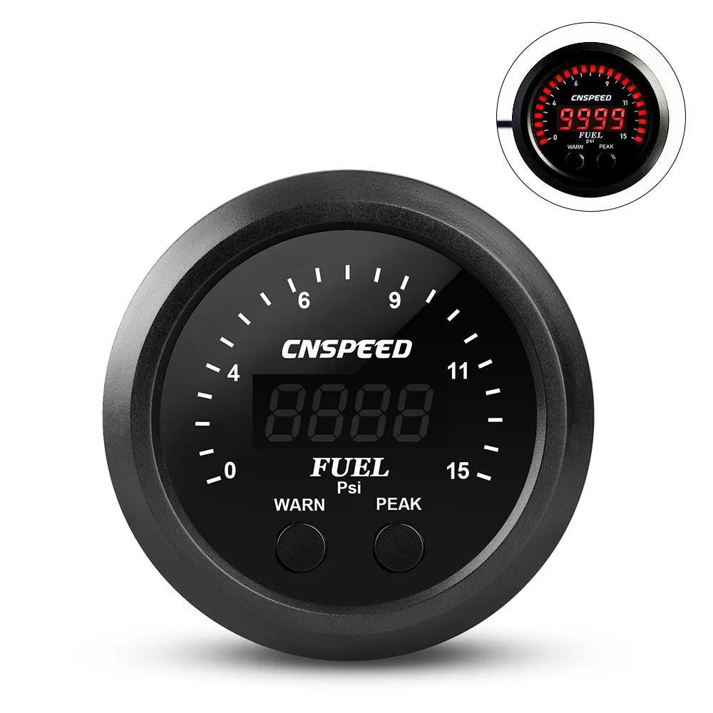2'' 52MM Car Digital Exhaust Meter | 15psi Fuel Pressure Gauge with Water Temperature an detail view