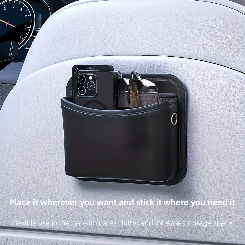 3-Pocket PU Leather Car Storage Bag Organizer with Mesh Net lifestyle view