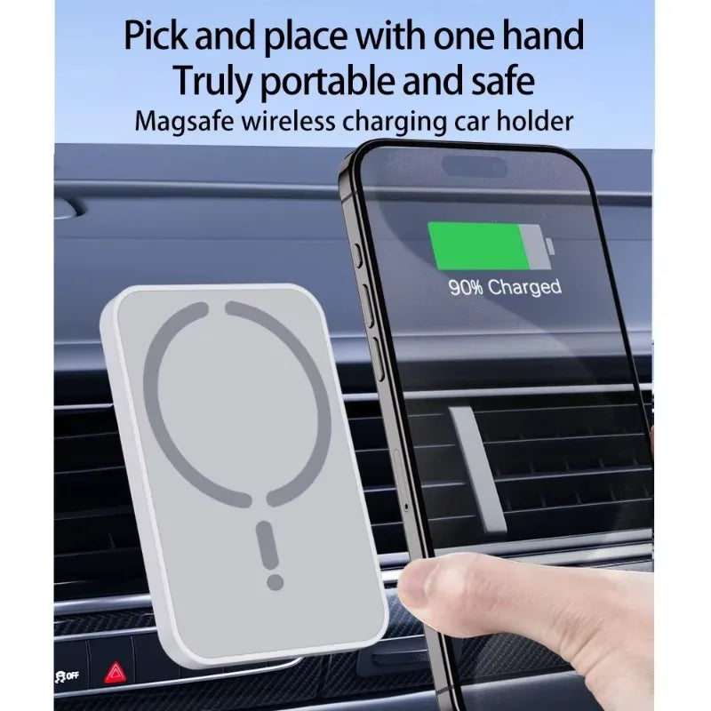 100W Magnetic Wireless Car Charger Air Outlet Phone Holder for iPhone 16 15 14 13 12 P close-up view