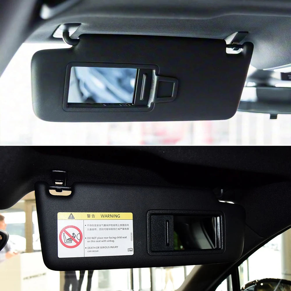 LHD Black Car Left Right Sun Shade Visor Panel Makeup Cosmetic Mirror Cover For Porsche Macan 2014-2024 95B857551 95B857552