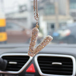 Letter Butterfly Knot Clay Car Interior Accessories Hanging Ornament Women's Rhinestone Car Rearview Mirror Pendant Drop