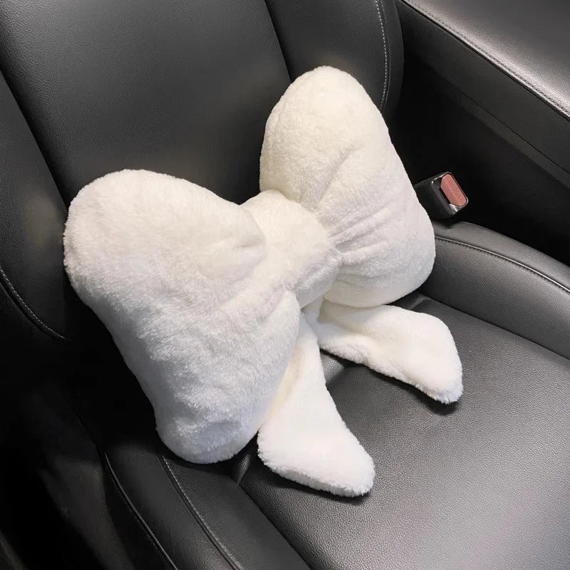 Cute Bowknot Car Headrest Neck Pillow | Plush Lumbar Support Cushion alternate view