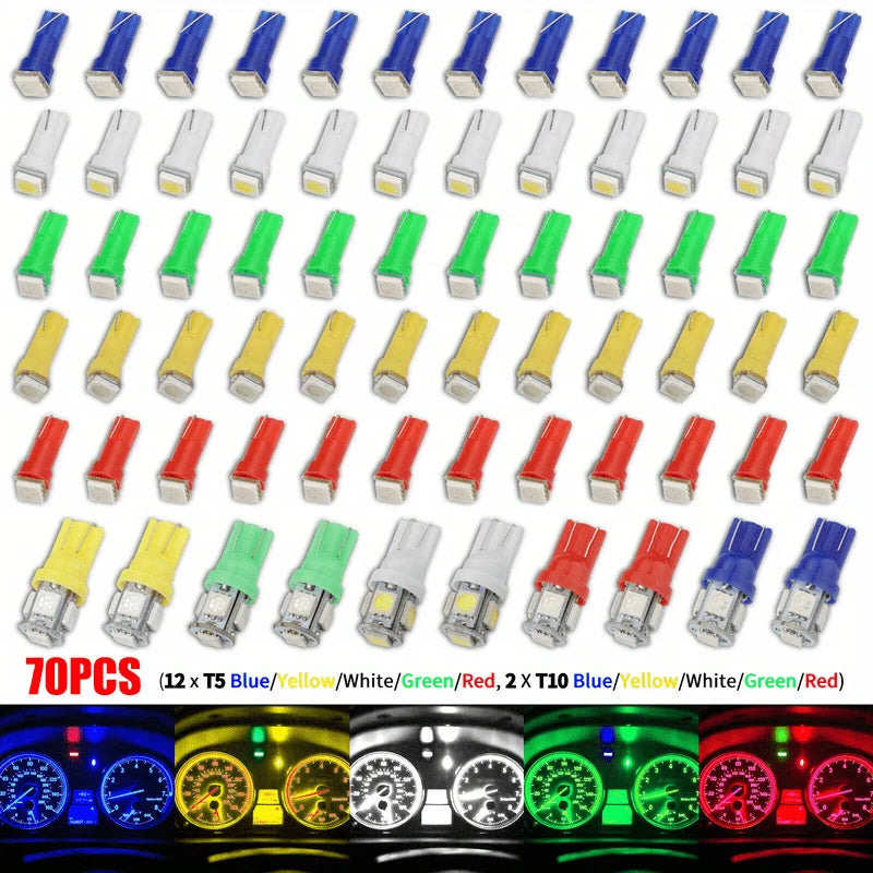 70pcs T5 T10 5050-SMD LED Speedometer Instrument Gauge Cluster Dash Light Bulbs alternate view