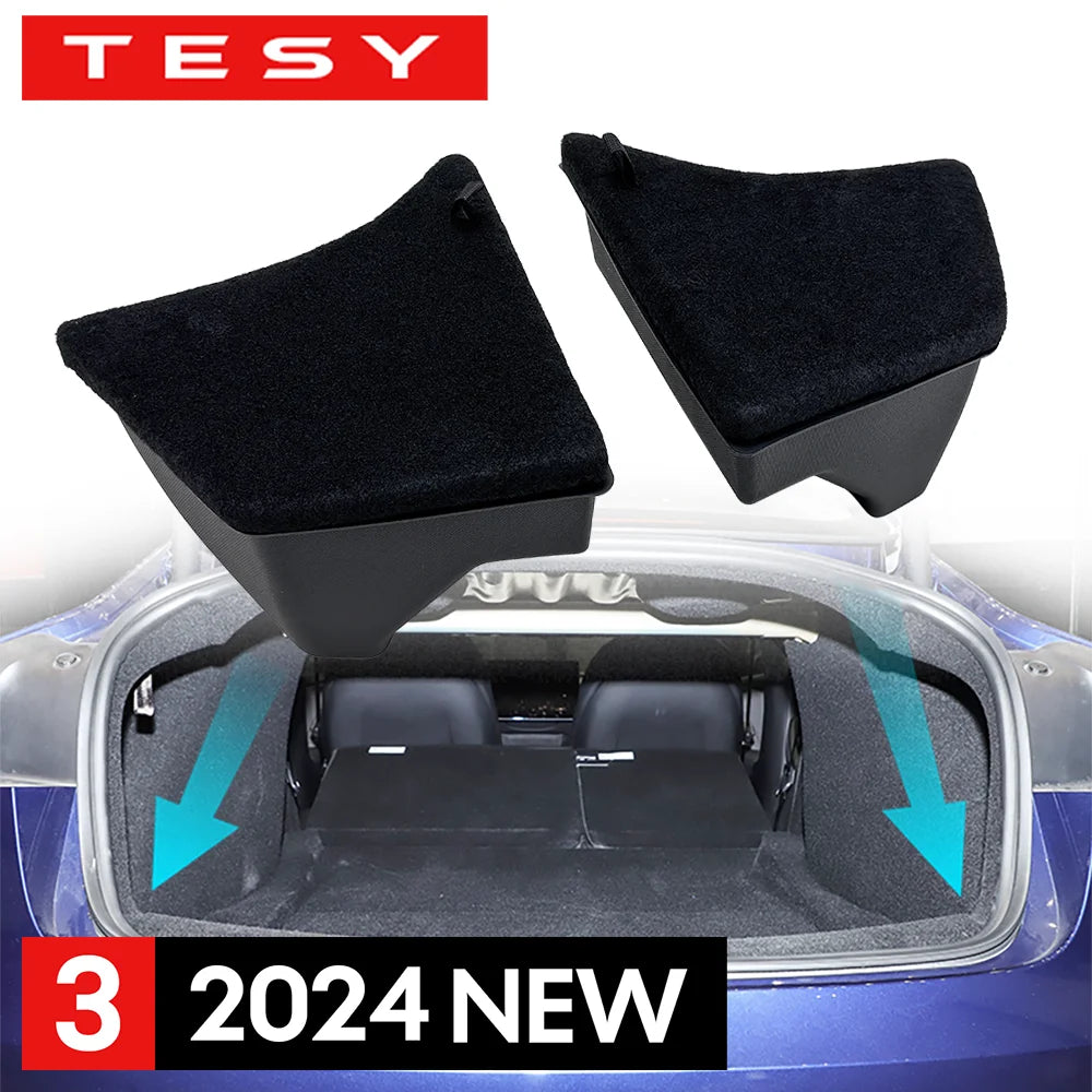 For Tesla Model 3 Highland 2024 Rear Trunk Side Storage Box | ABS with Flocking Lids