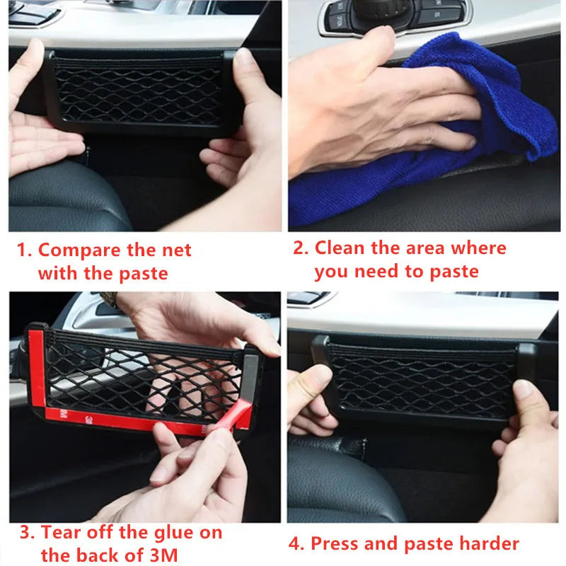 1Pcs Car Organizer Storage Bag Auto Paste Net Pocket Phone Holder Car Accessories 20cm close-up view