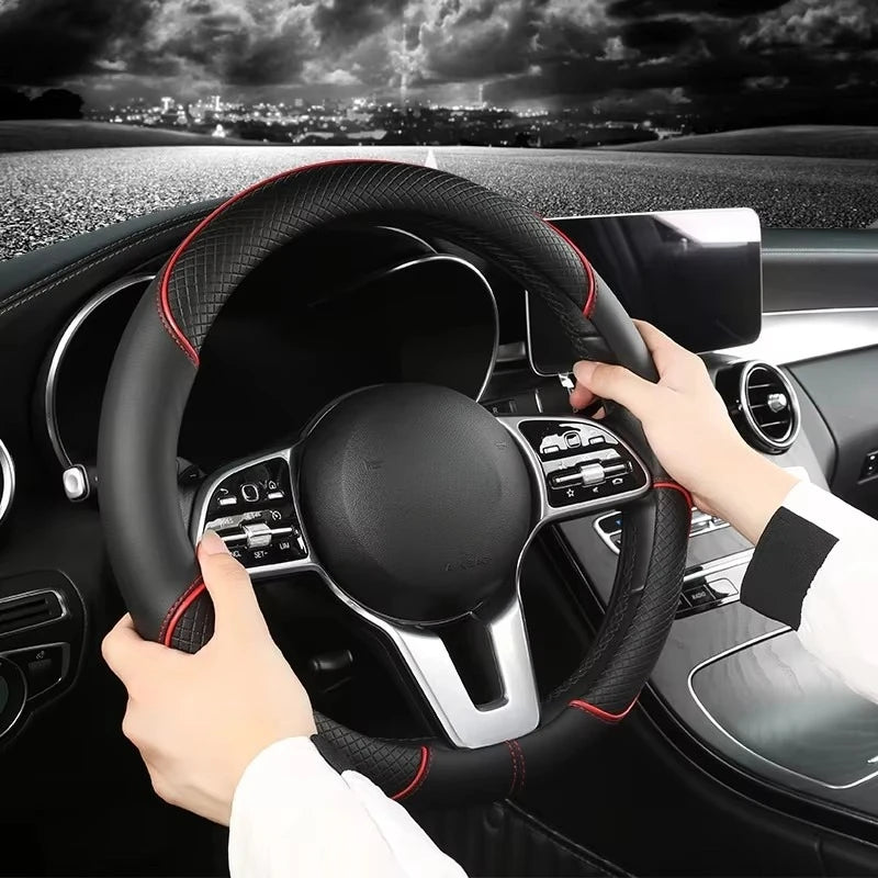 All Seasons Leather Diamond Steering Wheel Cover Universal Fit for 14 .5-15 Inch Dura alternate view