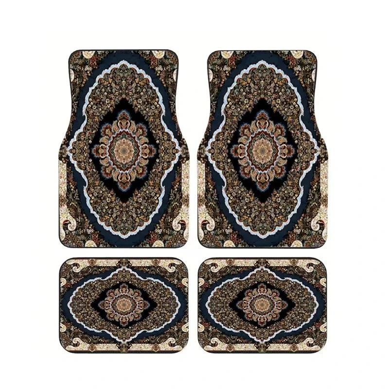 Red Bohemian Paisley Print Car Floor Mats 4Pcs Universal Anti-Slip Auto Carpet Interi lifestyle view