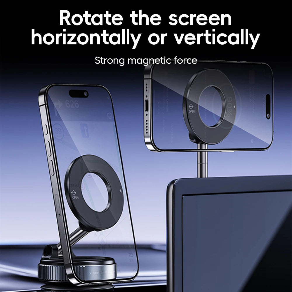 Car Phone Magnetic Stand Foldable Design 360° Rotation Adjustable Vacuum Strong Sucti lifestyle view