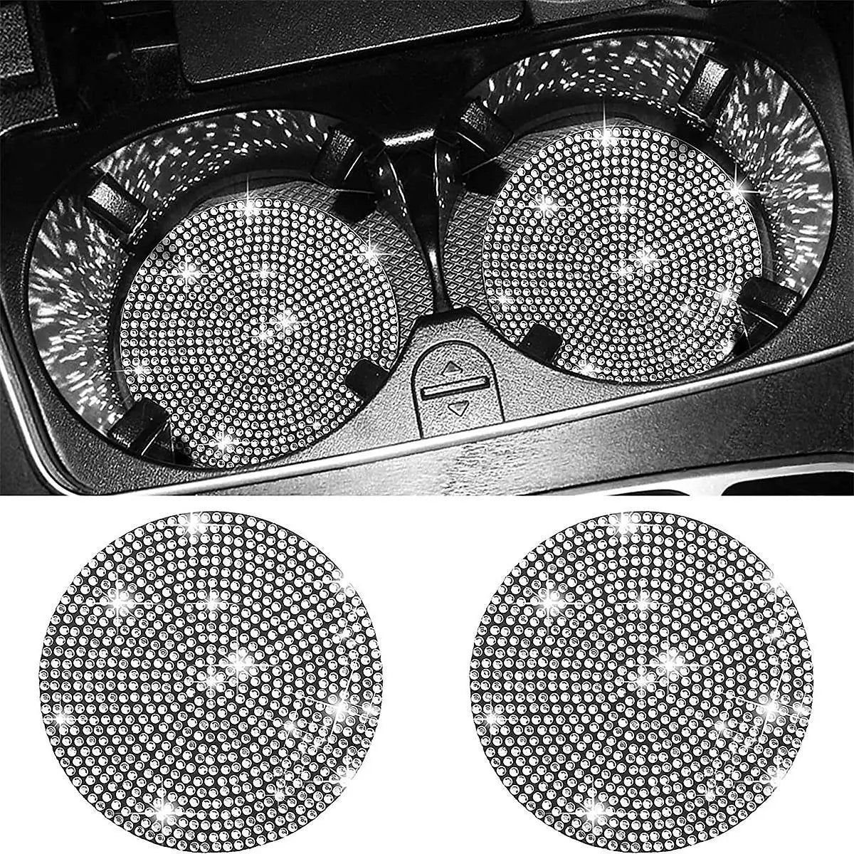 2pcs Imitation Diamond Bling Car Cup Holder Coasters