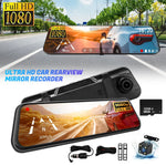 Touch Screen 1080P HD Automotive Driving Recorder Front & Rear Dashcam with Interior Car Camera, Photo Mode, AVI Video Format, Car Electronics Accessory