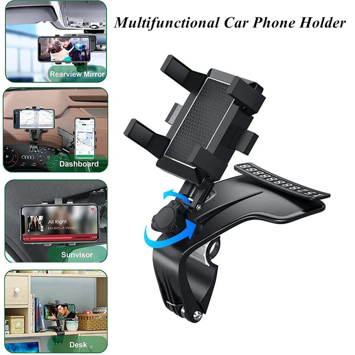 Car Phone Holder with Hidden Number Plate, 360 Rotatable Dashboard Mount