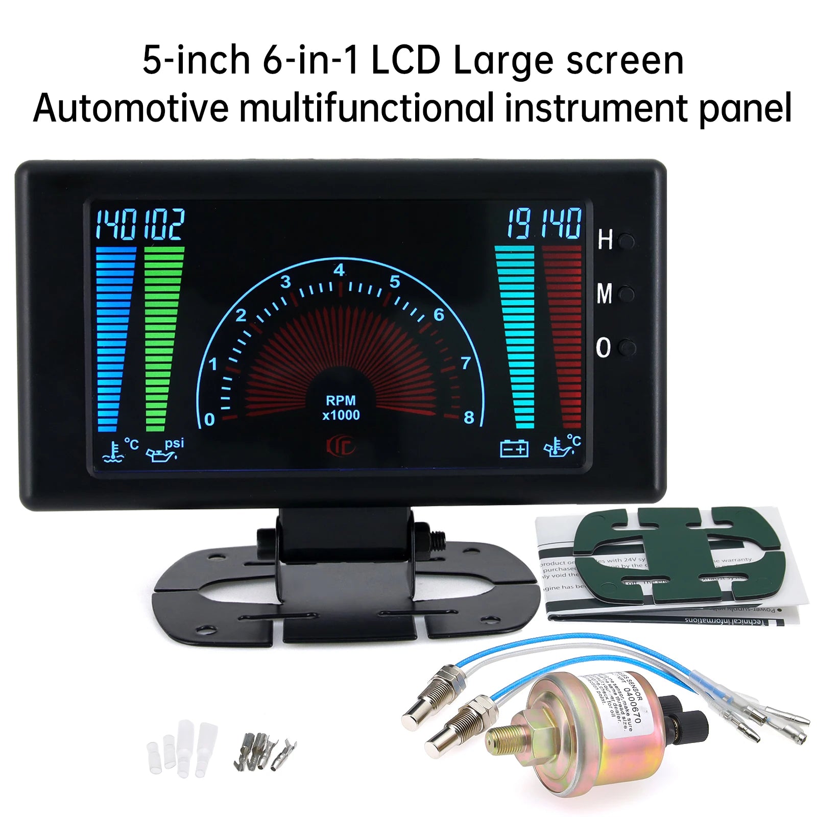 5-inch 6-in-1 LCD Large Screen Automotive Multifunctional Instrument Panel | 12V Vehicle Gauge