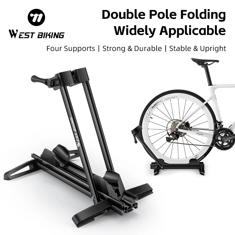 WEST BIKING Double Pole Bicycle Parking Stand | Foldable Indoor Bike Rack for 24-29 Inch MTB and 700