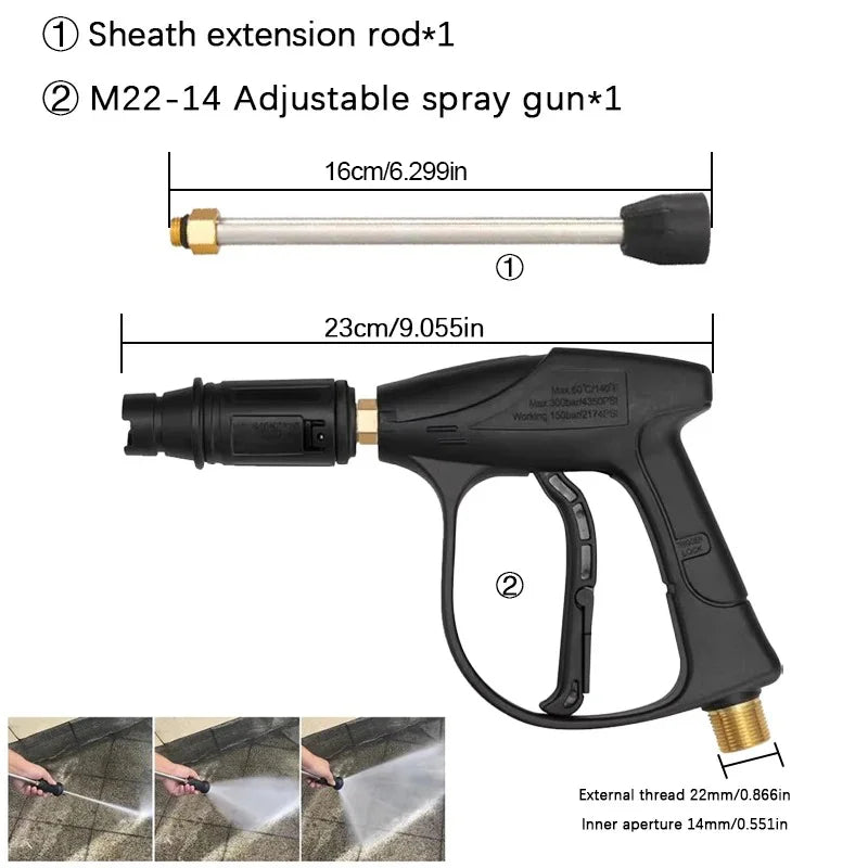 Professional Adjustable 4000psi Car Wash Trigger Gun | 1/4 Quick Connector High-Pre additional angle