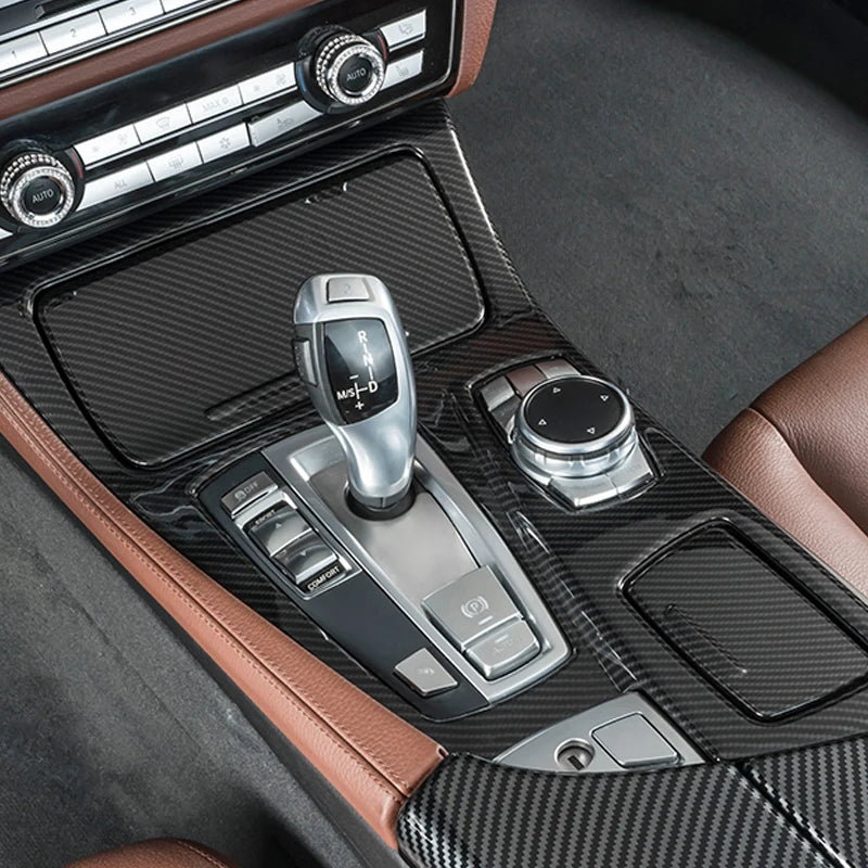 For BMW 5 Series F10 F11 520i Carbon Fiber Central Armrest Box Cover Storage Box Gear Position Panel Decoration Cover Auto Parts
