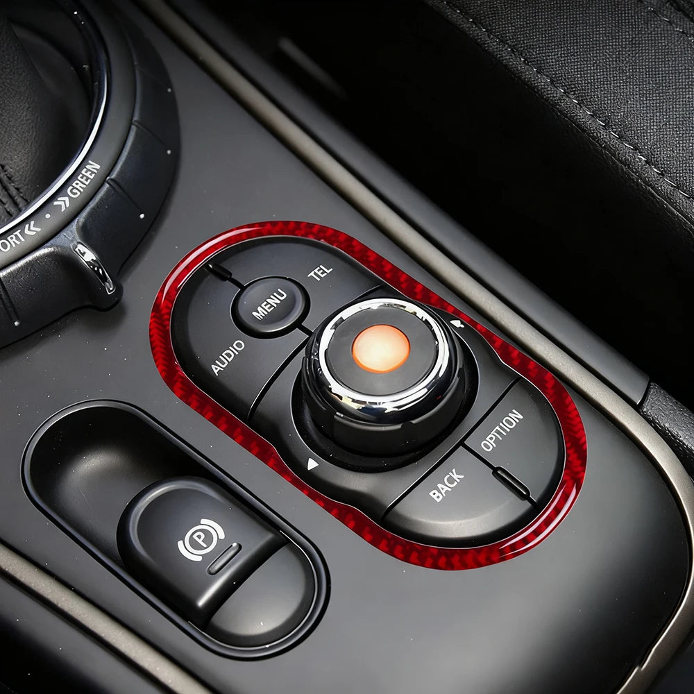 Carbon Fiber Car Multimedia Decorative Stickers For MINI ONE Cooper S JCW F54 F55 F56 close-up view