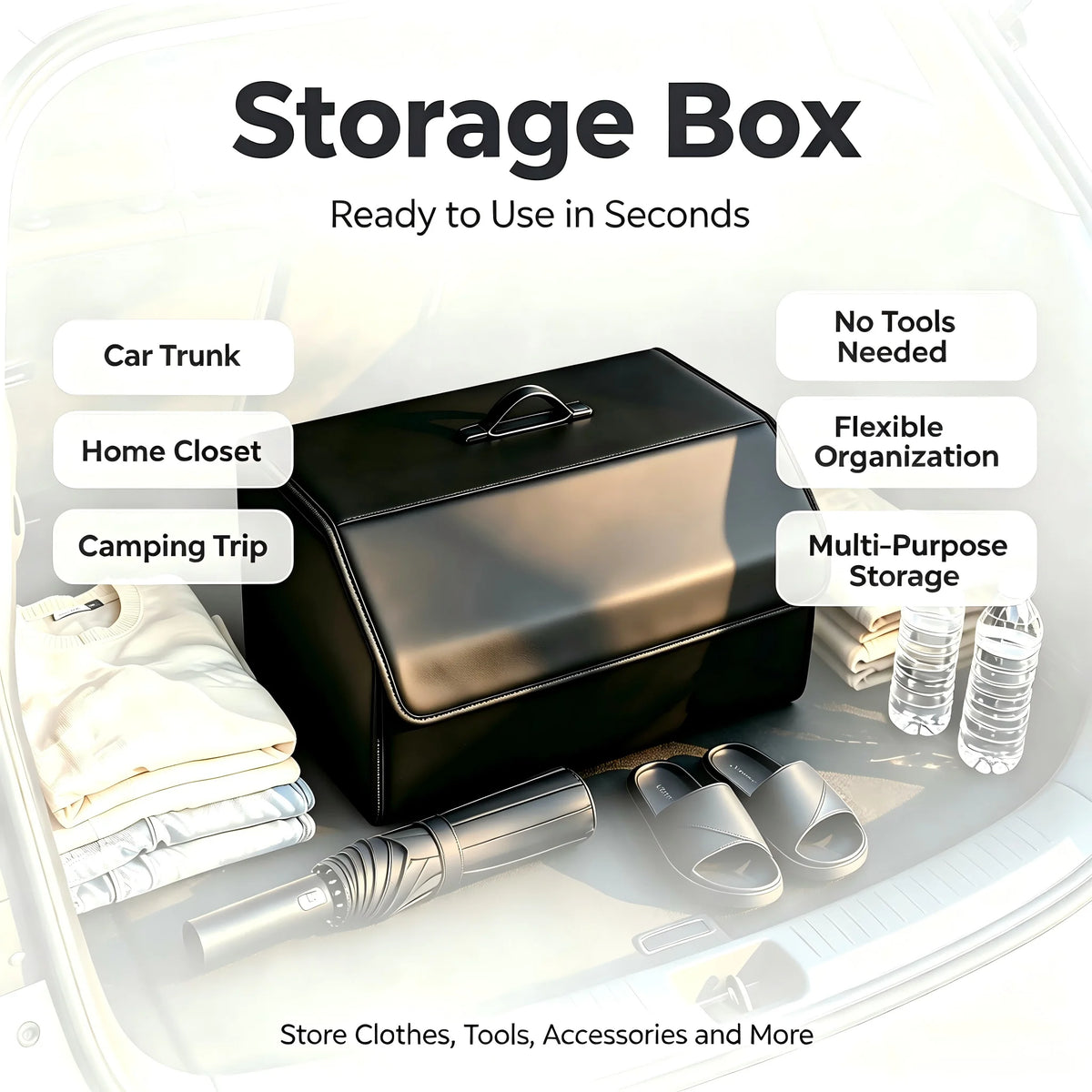 Storage Box PU Leather Multipurpose Collapsible Car Trunk Storage Organizer Car Trunk Organizer Stow