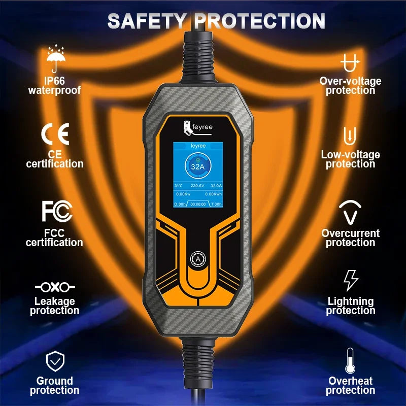 feyree Portable EV Charger Wallbox Tesla 7KW 32A Level 2 | Current Adjustable with 5m alternate view