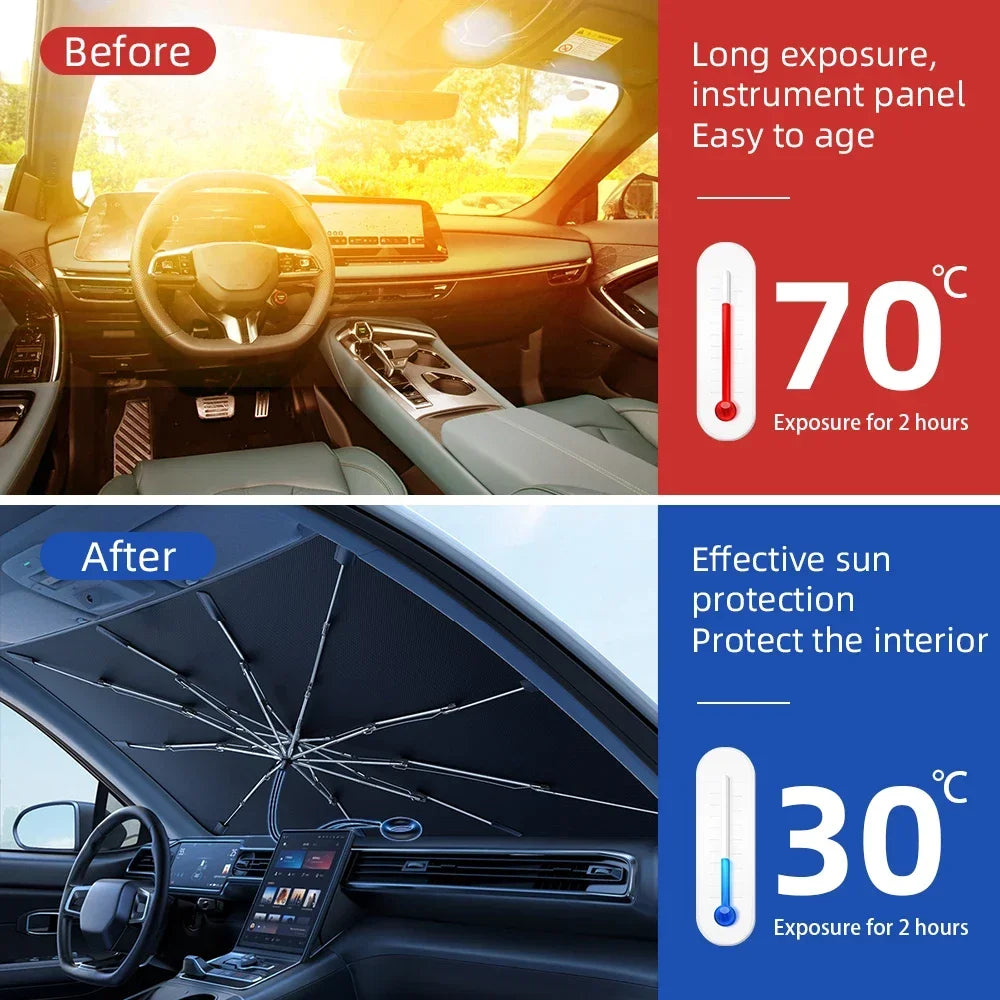 Upgraded Car Windshield Sun Shade Umbrella Foldable Car Sunshade Front Window Cover for detail view