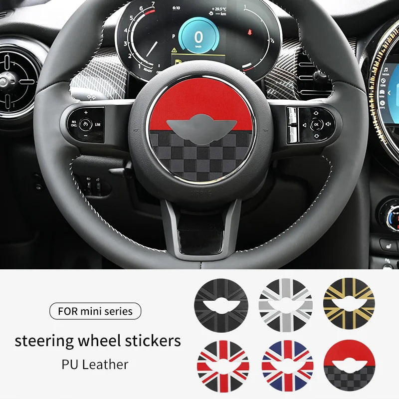 Car Steering Wheel Sticker For MINI Cooper F56 F55 F54 F60 R56 R60 U25 J01 F65 F66 PU Leather Stickers Interior Car Accessories